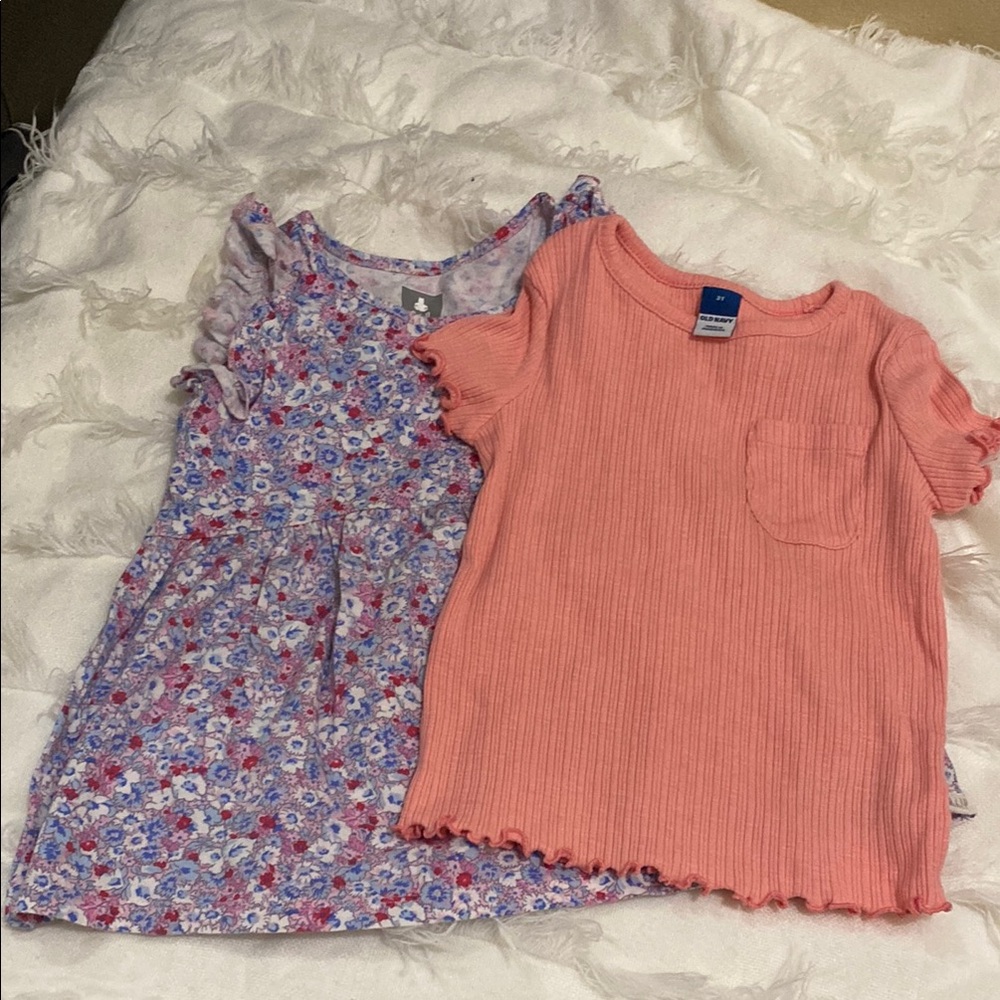 Floral Dress and Coral Top Set